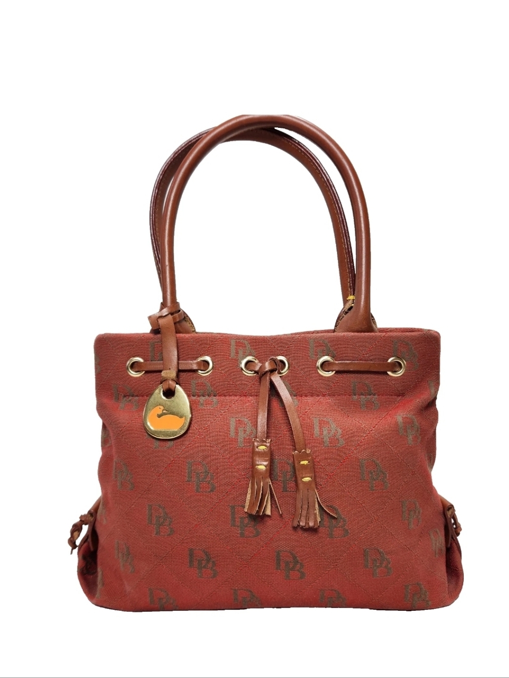 DOONEY & BOURKE Signature Jacquard Tassel Tote Satchel Burnt Red Olive Green